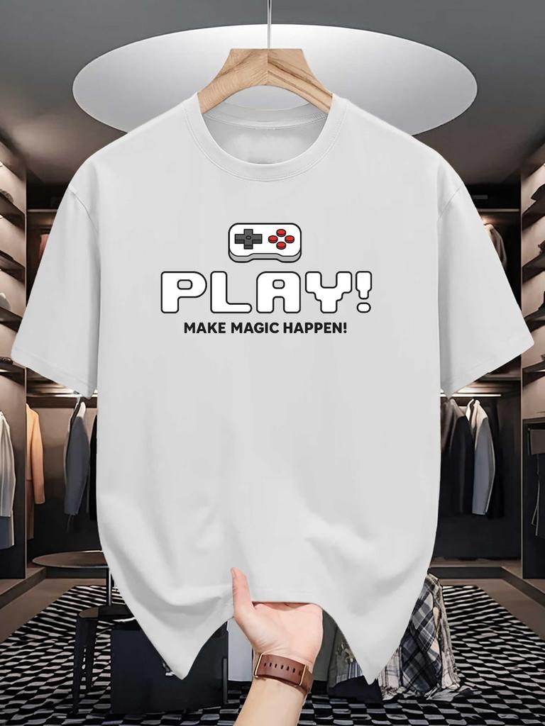 Game Controller Play Text Graphic Unisexs Crew Neck T Shirt Classic Gaming Quote Print Short Sleeve Casual Cotton Daily Summer Tops