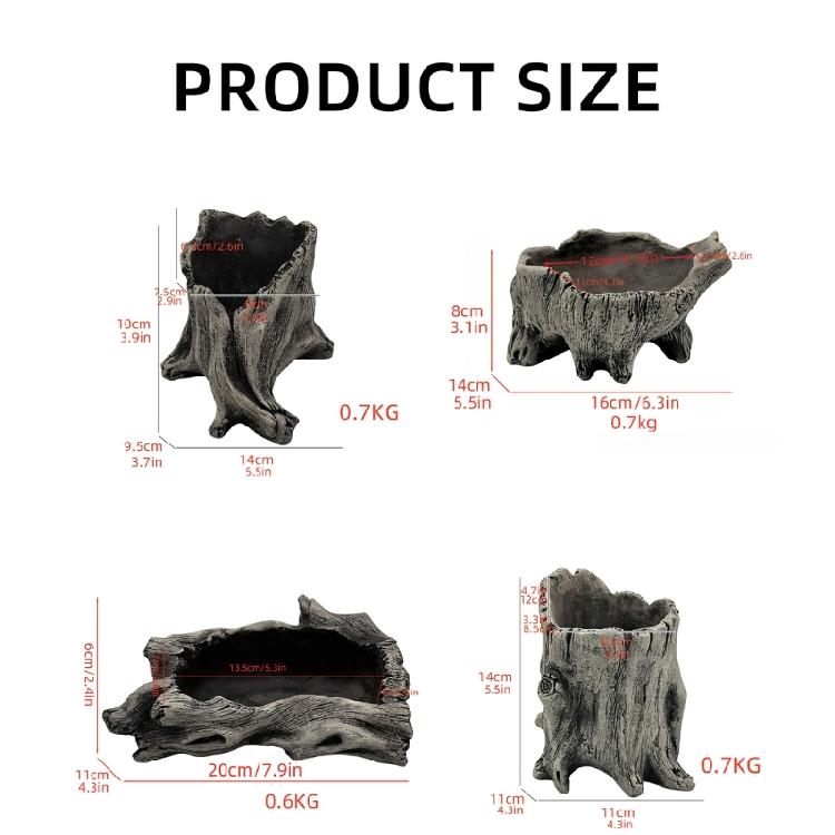 Artificial Driftwood Planter Sculpture Resin Succulents Flower Pots Imitation Wood Pile Porous Bonsais Tree Plant Pots