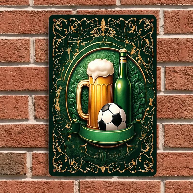 1 piece of retro beer and football themed tinplate painting, suitable for bar and restaurant wall decoration, plaque, living roo
