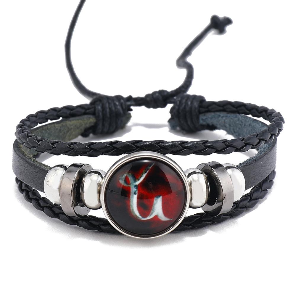 New 12 Constellation Luminous Cowhide Bracelet, Personalized Retro Men and Women Couple Jewelry Bracelet, Twelve Constellation Jewelry