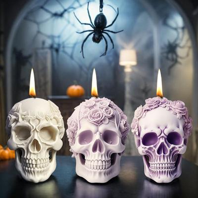 Rose Relief Schädel Kerze Silikonform 3D Halloween Geist Klaue Rosenkugel Aromatherapie Anhänger Formen Feiertagsdeko Zubehör