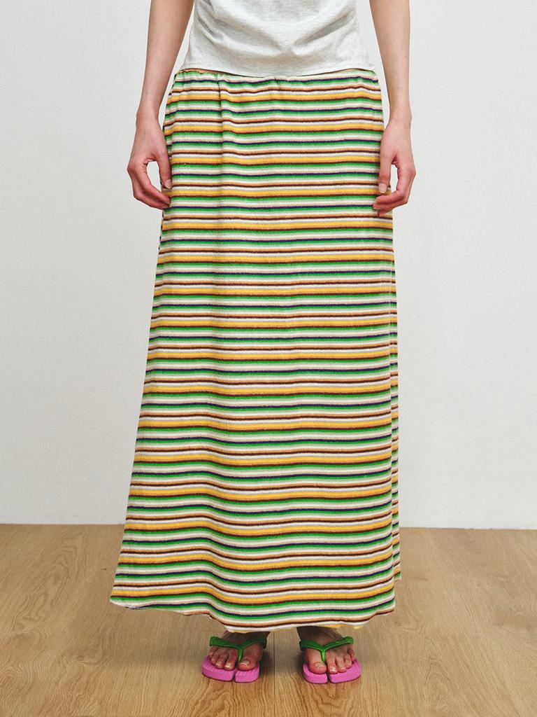 Peullijeupeulojegteu Terry Multi-Stripe Skirt, Green