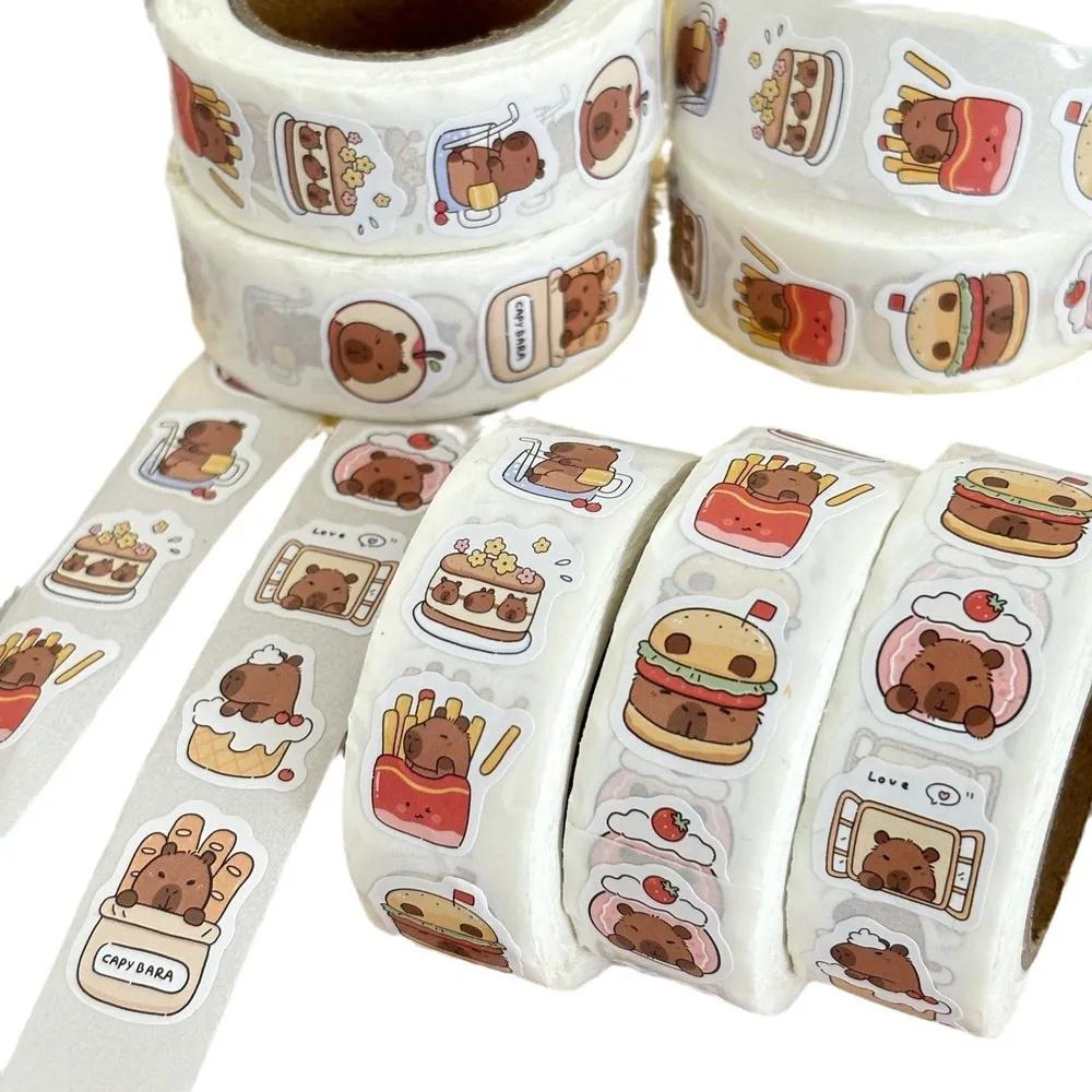 500 Pieces Cartoon Seal Stickers Roll Cute Animal and Food Pattern Adhesive Label for Scrapbooking Journaling and Gift Wrapping