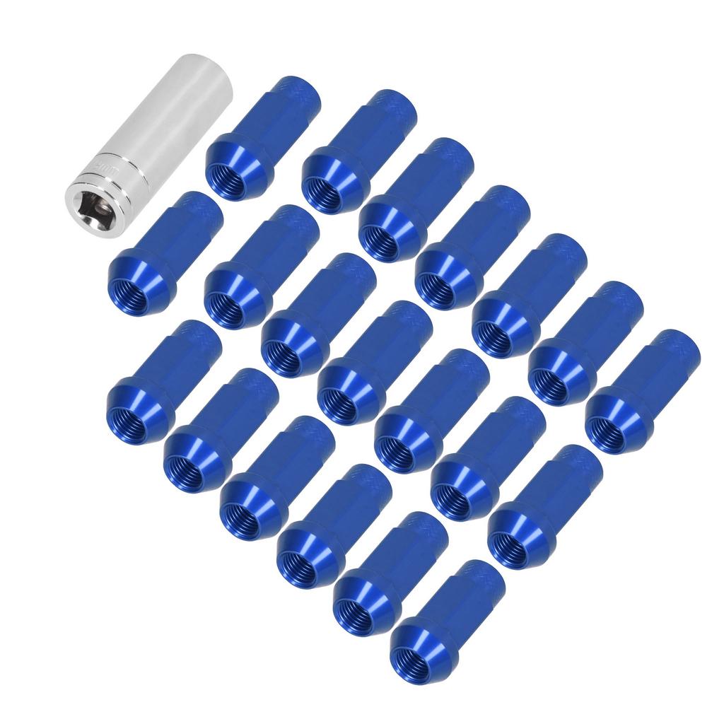 20pcs Wheel Lug Nuts M14x1.5 Thread 2in Height 7075-T6 Aluminum Thru Hole Locking Lug NutsBlue