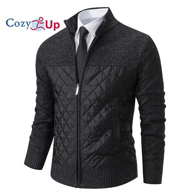 Maglione lavorato a maglia da uomo con colletto alla coreana e spesso cardigan caldo in velluto