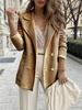 European and American Rib Knit Casual Blazer - Short and Loose Fit, Solid Color