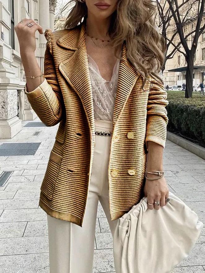 European and American Rib Knit Casual Blazer - Short and Loose Fit, Solid Color