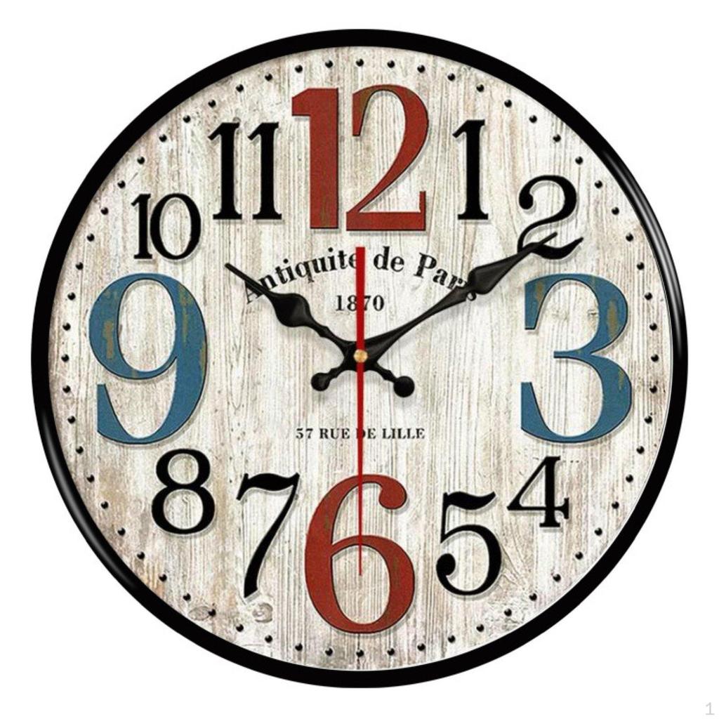 European Theme Wall Clock NonTicking Vintage Wooden Home Decor for Living Room, Bedroom,