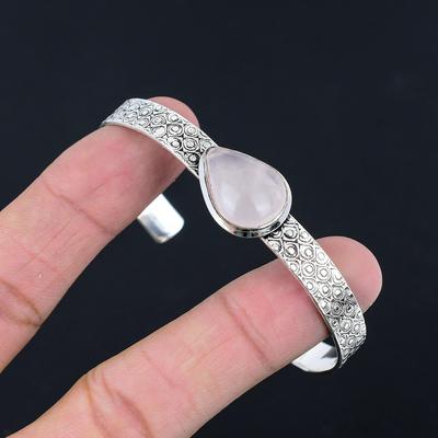 Sisters Day Deal Sterling Silver Pear Rose Quartz Stone Elegant Bangle Jewelry
