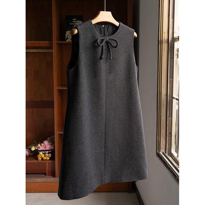 2025 Women's Plus Size French Style Bow Sleeveless Dress for Autumn/Winter