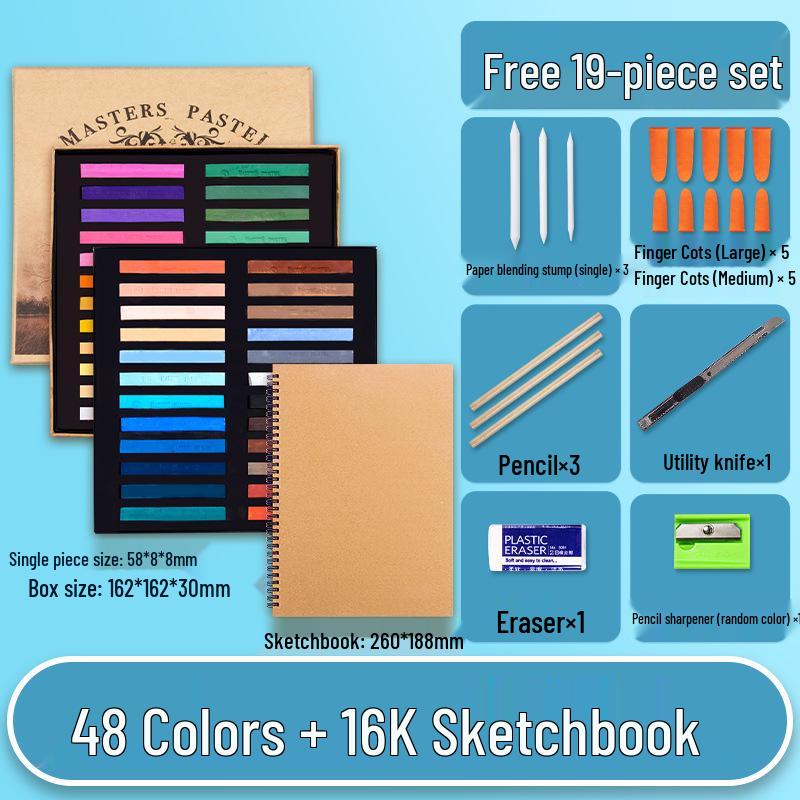 Mali Brand Pastel Chalk Set - 36 Colors Chalk Powder with Brushes for Beginners