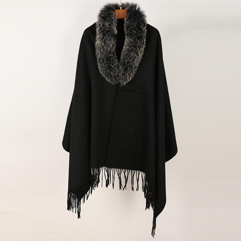 Autumn and winter new warm light luxury cashmere shawl fox fur collar tassel fashion