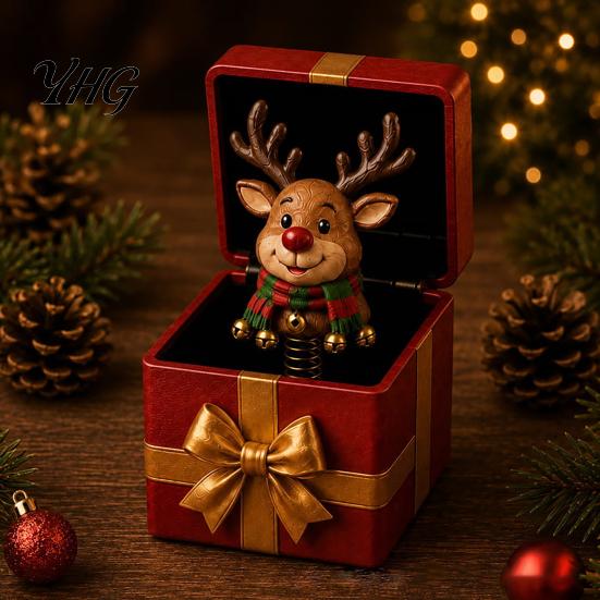 Funny Desk Accessory Christmas Magic Pop-Up Gift Box, Cute Reindeer Santa Claus Gingerbread Prank Unique Holiday Surprise Reusable Spring-Loaded