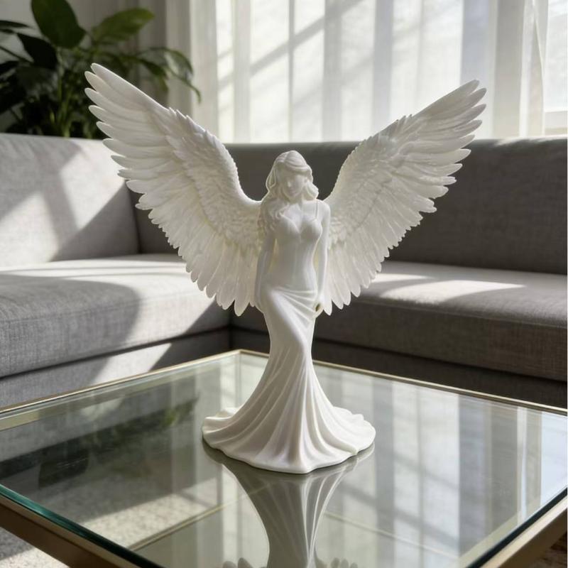 3D-gedrucktes Engel-/Göttinnen-Ornament, reinweiße Flügel, Schreibtischdekoration, Luxus-Heimdekoration Handwerk & Geschenke