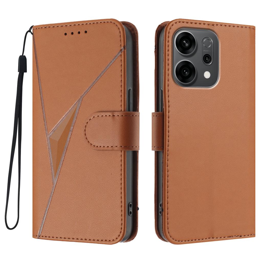For Oppo Reno14 5G (China)/Oppo Reno14 5G (Global) Case Triangle Imprint Leather Phone Cover with Lanyard