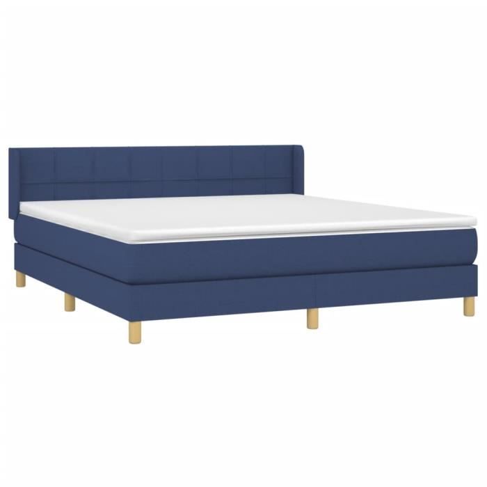 3130287 vidaXL Lit à sommier tapissier avec matelas Bleu 160x200 cm Tissu