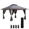 Folding Pop-up Tent with Adjustable Height UV50+ Protection Double Roof and Mosquito Nets 4x4x2.8 M Light Grey