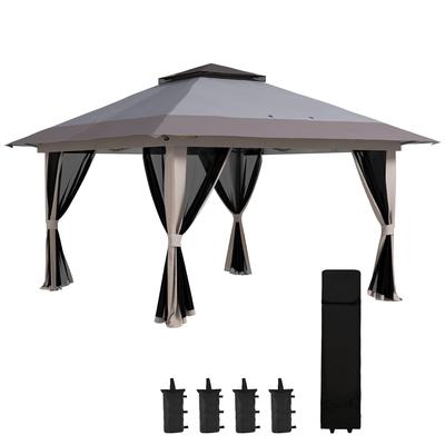 Folding Pop-up Tent with Adjustable Height UV50+ Protection Double Roof and Mosquito Nets 4x4x2.8 M Light Grey