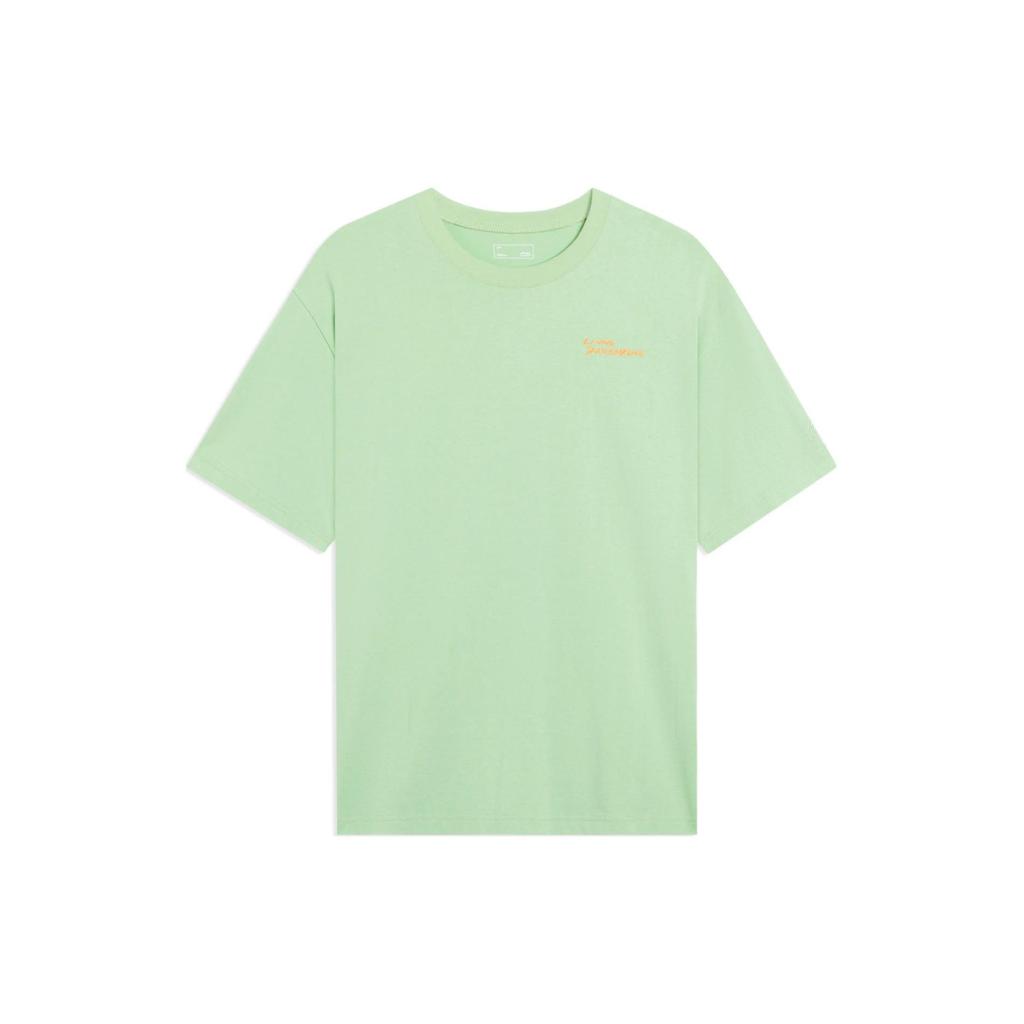 Li-Ning Skateboard Series Letter Print Loose Casual Short Sleeve Drop Shoulder T-Shirt Unisex Tops Quiet-Green AHST023-2