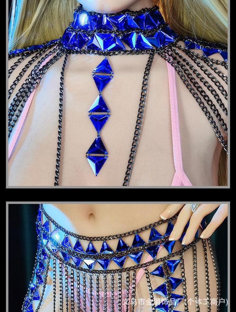 Blaue Strass-Quasten-Hüftkette - Damen Bikini Strandaccessoire