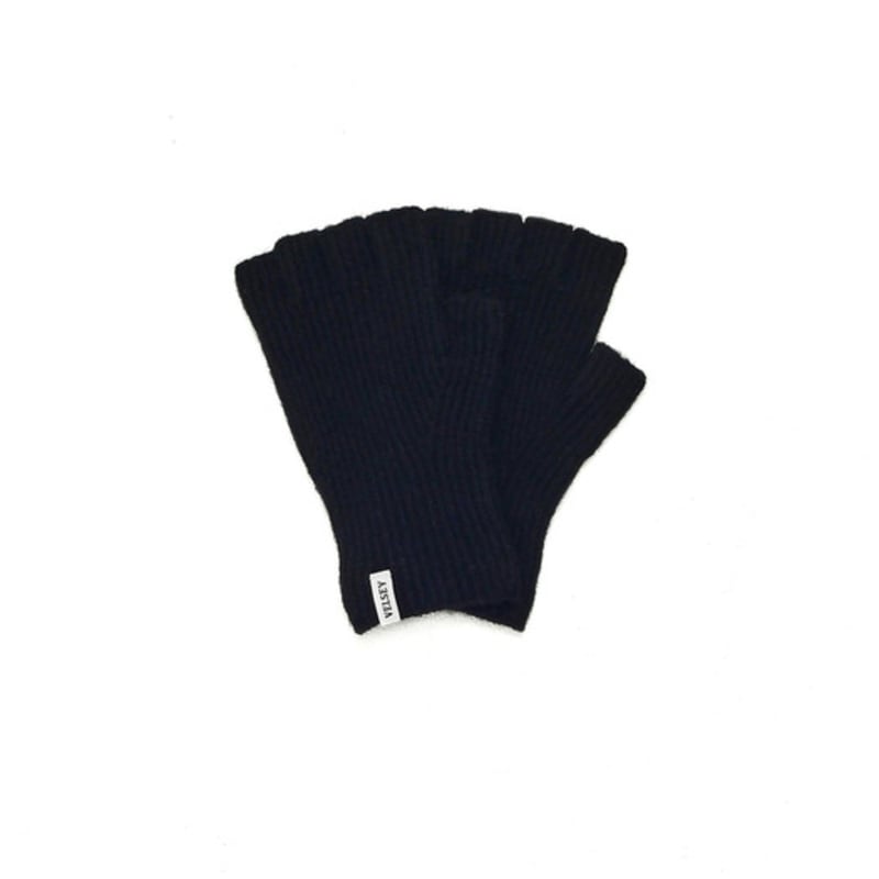 Velsey Wool Blended Classic Ribbed Fingerless Gloves [BLACK]