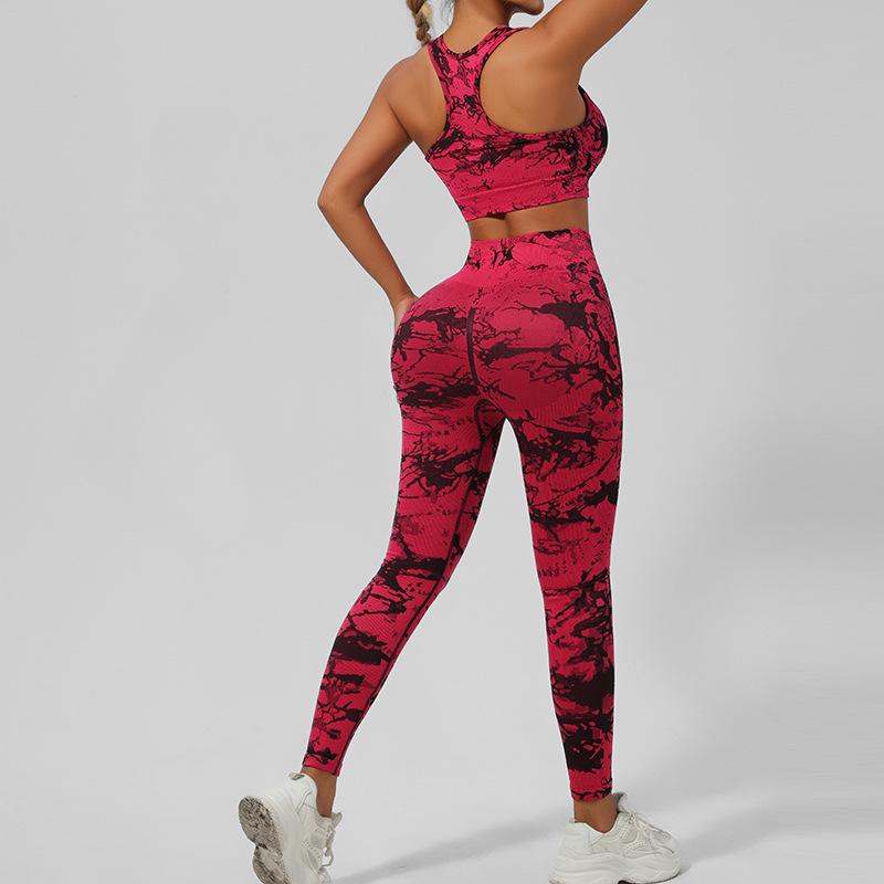 Tie-Dye Yoga Set: Beautiful Back Sports Bra & High-Waist Peach Lift Leggings