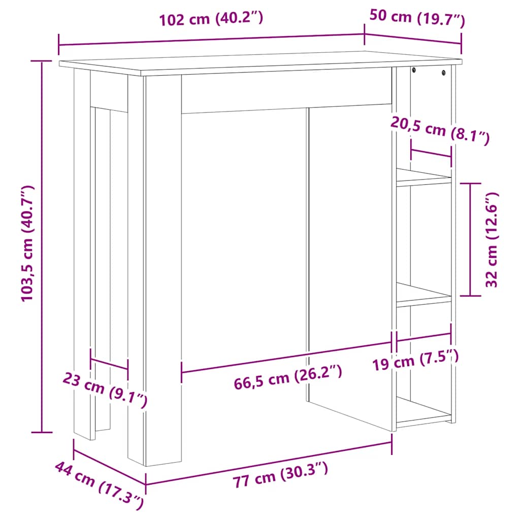 Vidaxl Bar Table With Shelves, Concrete Gray, 102X50X103.5 Cm