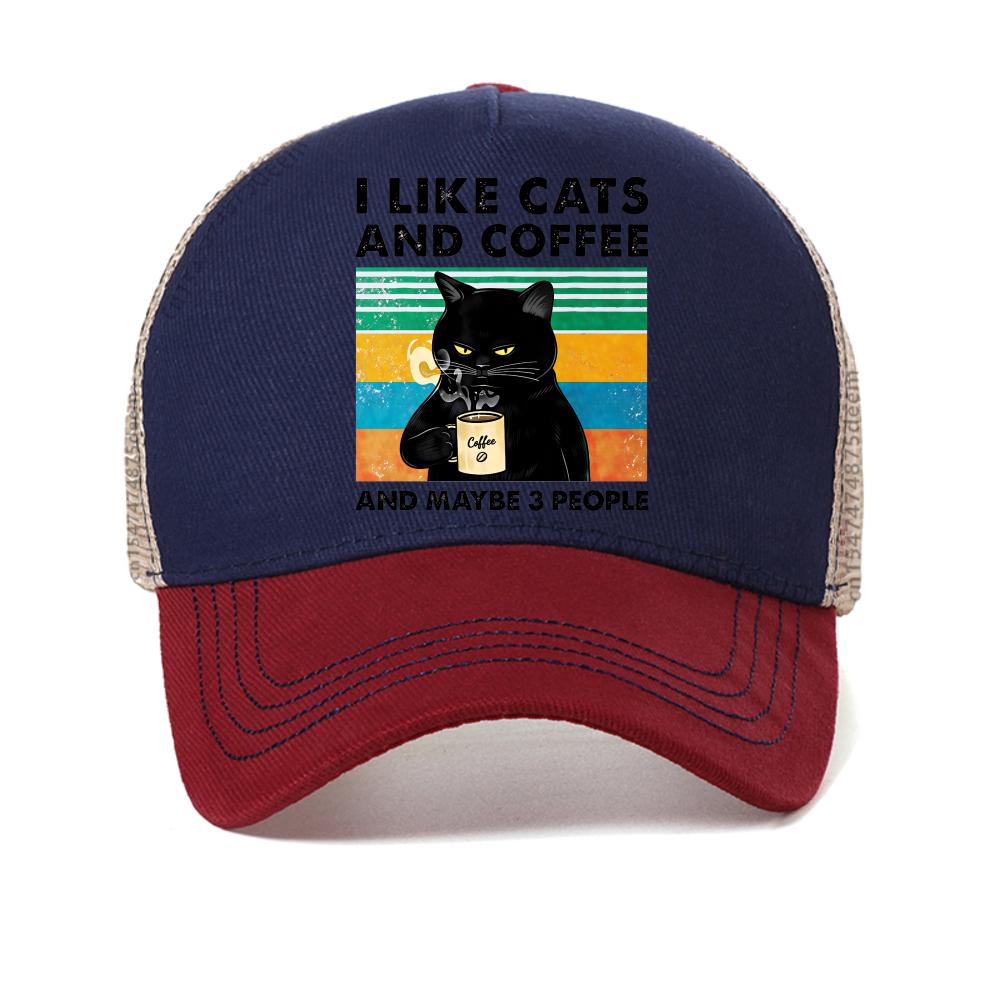 Me Gustan Los Gatos Y El Café Gorra de Béisbol Divertida Estampada Para Hombres Mujeres Casual Ajustable Gorra de Camionero Moda Transpirable Gorras Snapback