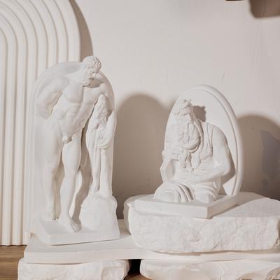 European Classical Bust Plaster Sculptures of Hercules Zeus Moses Poseidon Antique Mythological Statue for Study Library Decor