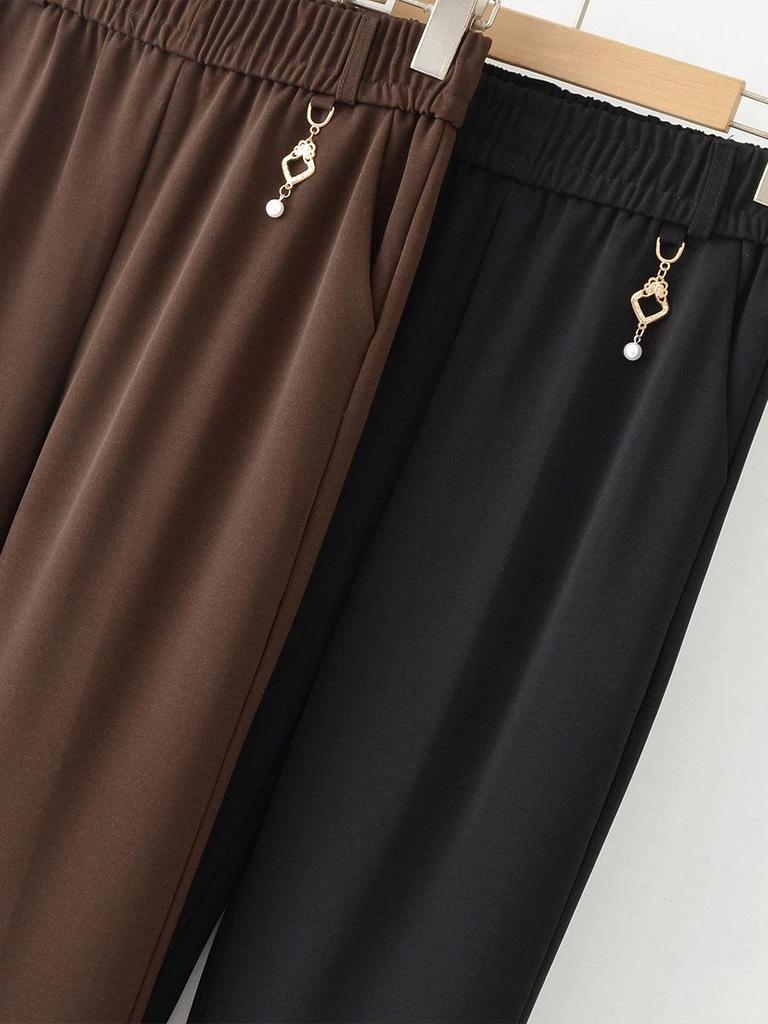 Fashionable High-Waist Elastic Trousers for Middle-aged and Elderly Women - Autumn Casual, Loose Fit