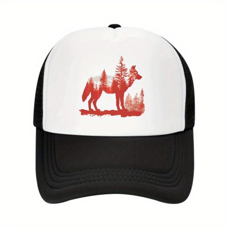 Wolf Forest Silhouette Print Trucker Hat Casual Adjustable Baseball Cap Outdoor Sun Protection