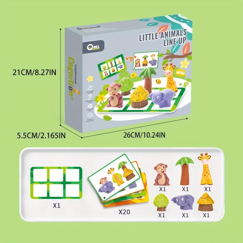 Animal Queuing Game Toy for Kids Educational STEM Learning Toy with 8 Colorful Animal Shapes, Question Cards Flashcards To Develop Spatial Logic
