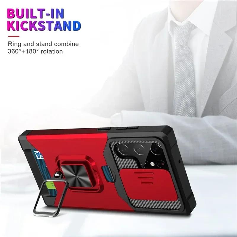 Armor Magnetischer Halter Case für Samsung Galaxy S26 S24 S23 S25 S22 S21 Ultra Plus FE S25Edge Note 20 Ultra mit Kartenfach Abdeckung