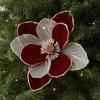 Weihnachts-Blumenbedarf Glitzer-Magnolienblüte, Samt-Künstblumenstecker für Weihnachtsbaum-Dekoblumen und Vase, Kunststiel-Ornament Feiertag