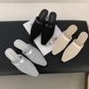 Versatile Woven Breathable One-Pedal Roman Single Shoes Square Head Retro Niche Bag Head Half Slippers Women