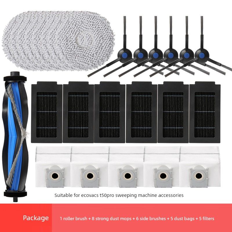 Suitable for Ecovacs T50Pro Sweeping and Mopping Robot Accessories Mop Cloth Cleaning Liquid Roller Brush Dust Bag Filter