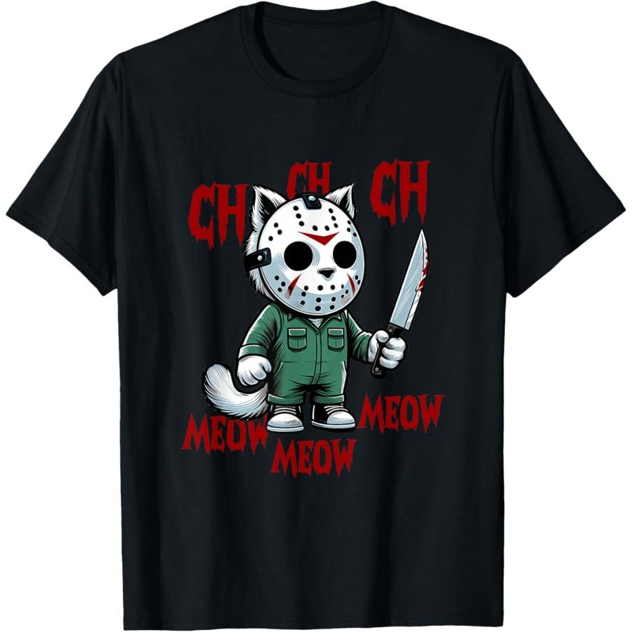 

Funny Cat Horror Movies Cute Halloween for Cat Kitty Lovers Men Women T-Shirt XXXXXL чорний