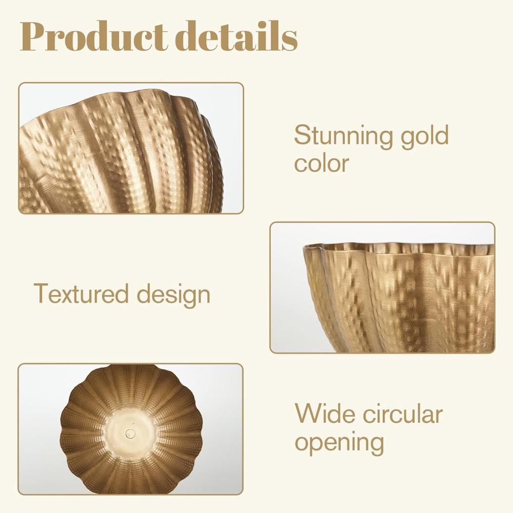 2pcs Distressed Golden Compote Pedestal Vases Antique Metal Large Golden Compote Bowl Vase for Centerpieces with Waterproof Liner