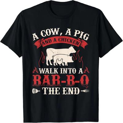Αστείο T-Shirt με Γραφικό Αγελάδα, Γουρούνι, Κοτόπουλο για Μπάρμπεκιου, Κάπνισμα Κρέατος, BBQ