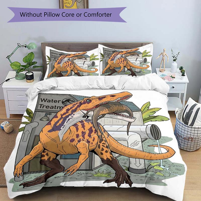 

3pcs Water Treatment Tyrannosaurus Quilt Cover Set (1 Quilt Cover + 2 Pillowcases Without Pillow Core), High-Definition Printing for Home and Dor 135x200cm