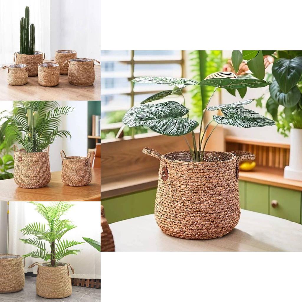 Woven Grass Planter Pot With Breathable Design For Living Room Decor Large Size