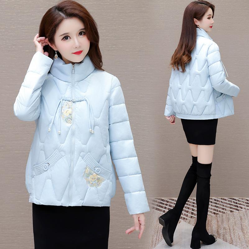 Down cotton-padded clothes women's stand-up collar short embroidered new cotton-padded jackets loose warm thick coats