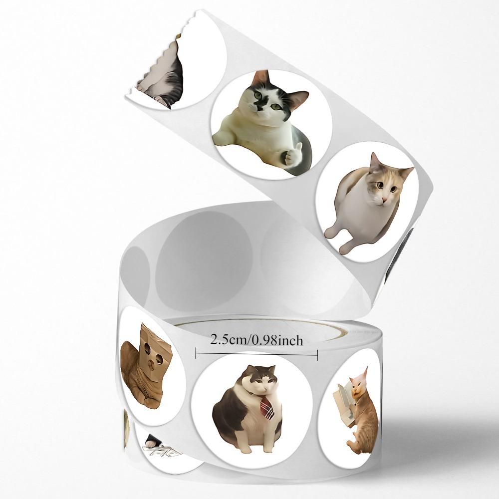 500pcs Cat Emoticon Pack Round Sealing Stickers, Suitable for Stationery Stickers, Gifts, Teachers, Parents Learning Rewards