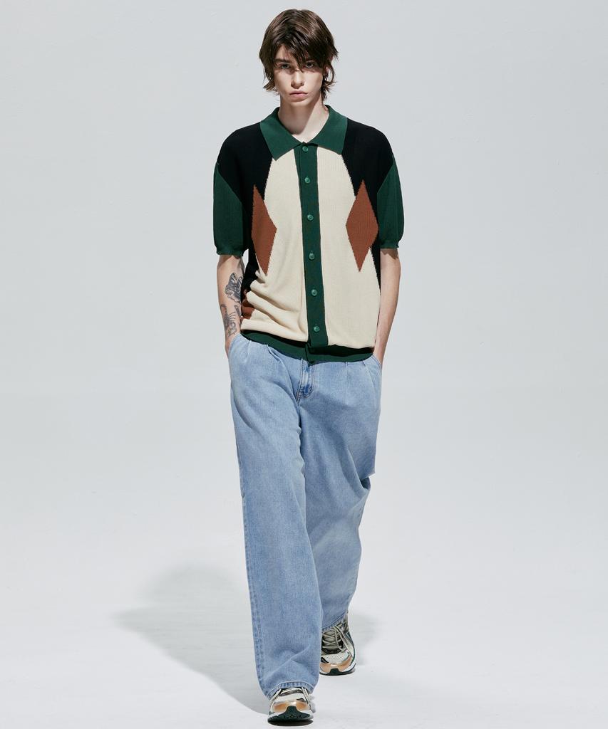 Ssy Poker Diamond Half Knit Cardigan Green
