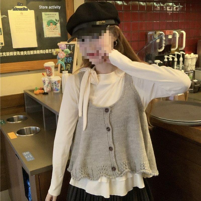 

2026 Spring Korean Spaghetti Strap Knit Polka Dot Long Sleeve Two-Piece Set XL (Suggested 115-130 jin)