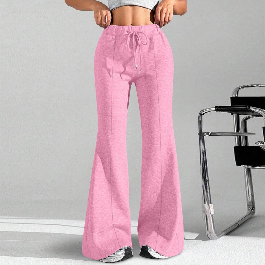 Dámské módní volné kalhoty cargo s pevnou barvou a stahovací šňůrkou v pase, ležérní zvony