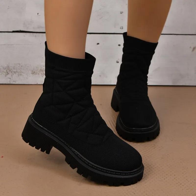 fashion 2024 Women's Boots Autumn and Winter New Style Knitted Stretch Socks Boots Internet Popular Thick-soled Casual Short Boots