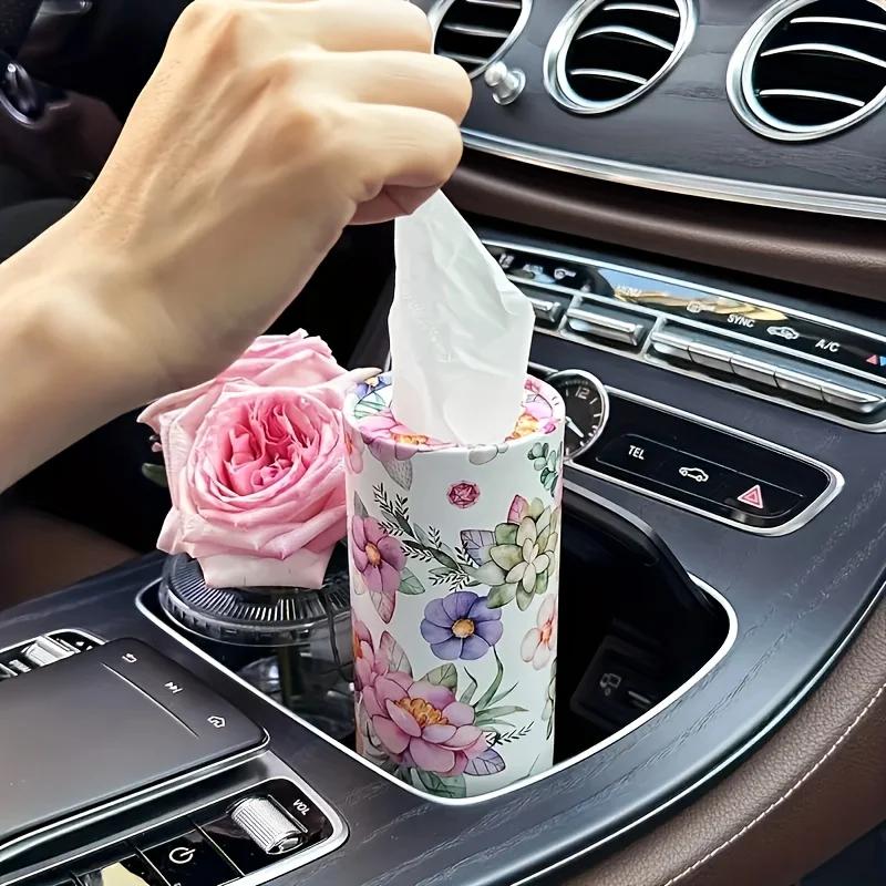 2pcs Flower Car Tissue Holder - Car Tissue Barrel Drawn Paper Printing Creative Hand Drawn Paper