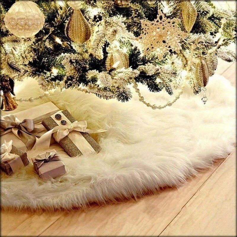 78/90/122cm Christmas Tree Skirt Pure White Long Haired Christmas Decoration Home Holiday Christmas Tree Skirt Decoration
