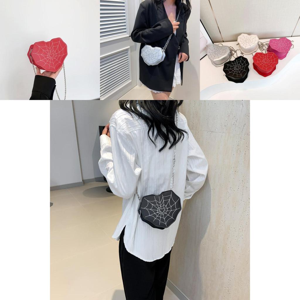 Chic City Style Heart-shaped Spider Web Shoulder Bag With Car Line Decoration Soft Pu Material
